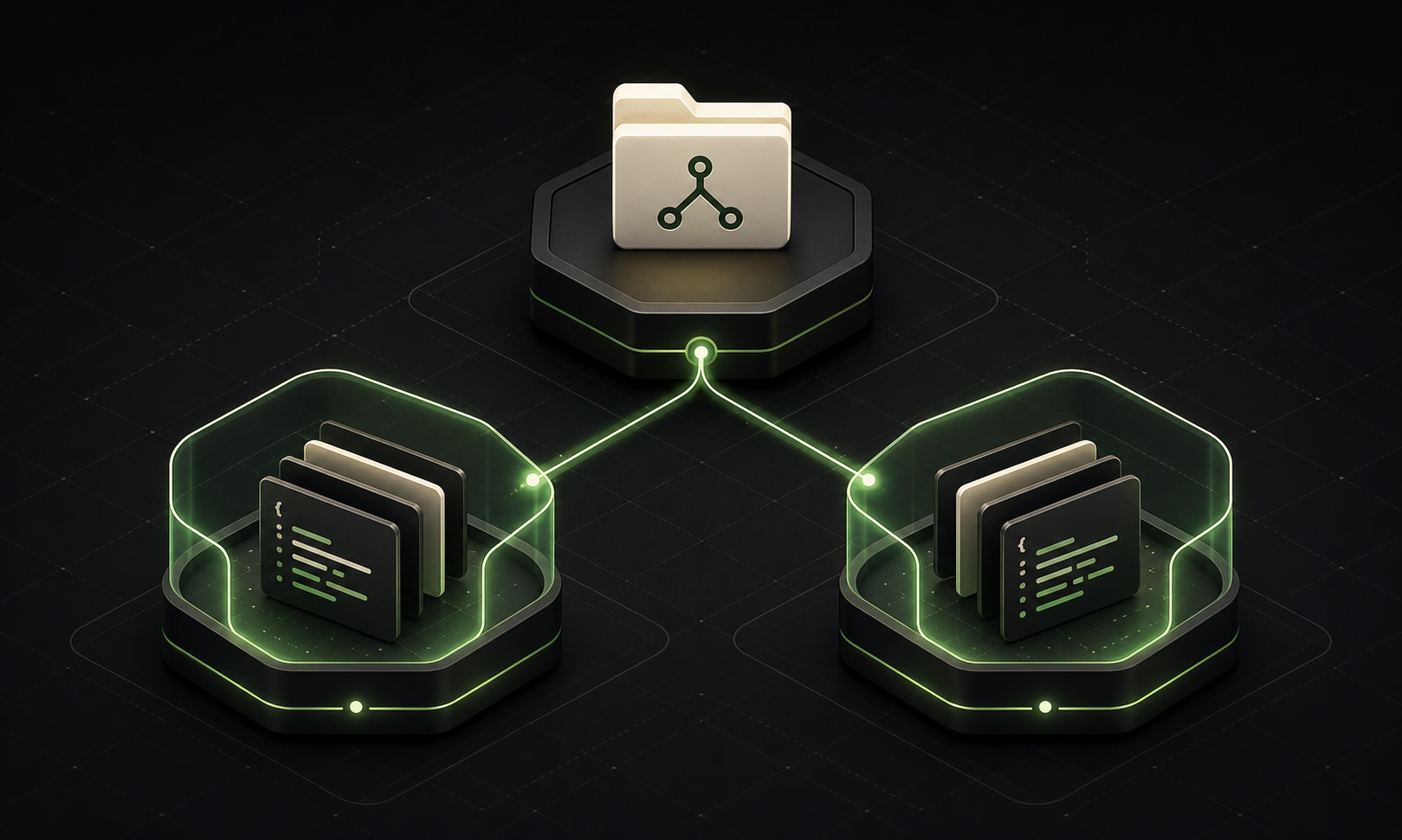 A repository node branching into two isolated code workspaces