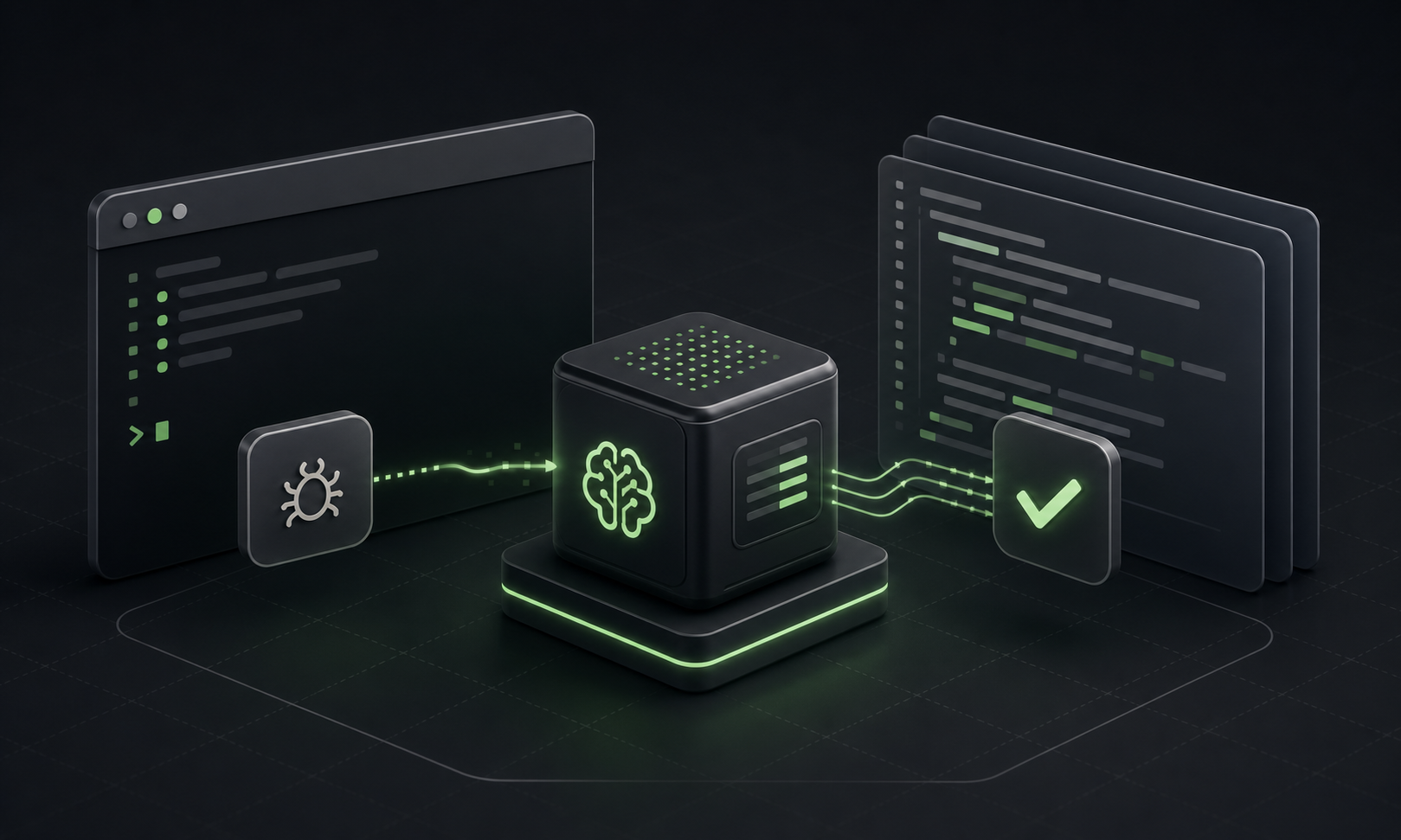 A local compute block transforming terminal input into a checked code patch